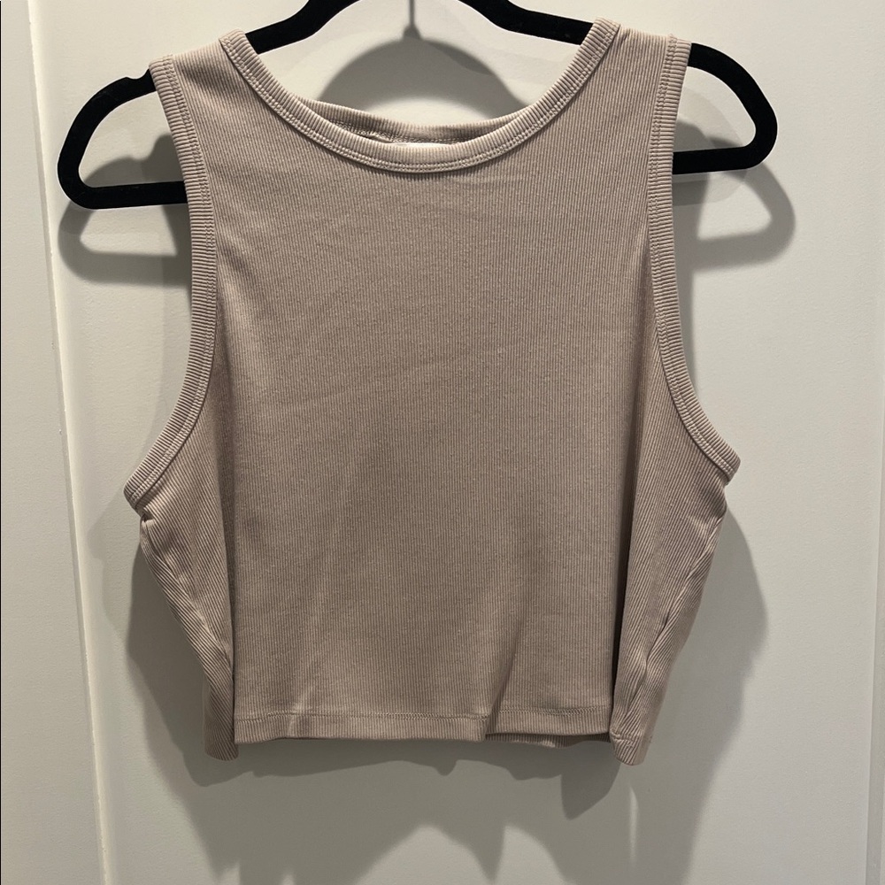 H&M Ribbed Cropped Tank Top in Taupe Beige